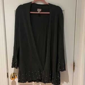 Chico's Charcoal Open Front Sweater with Pearl Accents size 2
